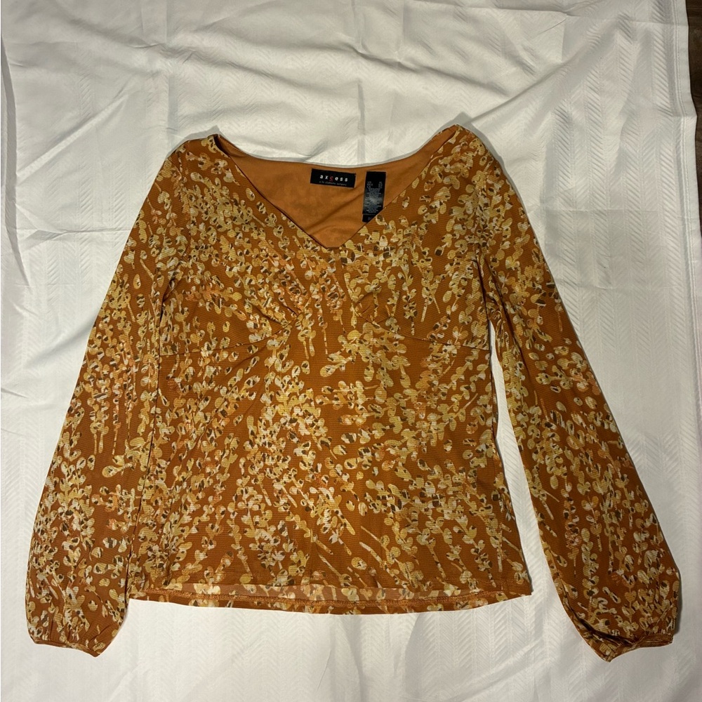 Axcess Brown Floral Long Sleeve Blouse